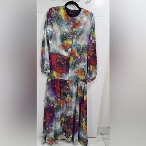 Vibrant Satin Long Sleeve Dress by